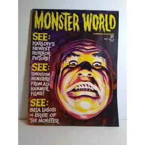 Monster World Magazine Oct 1965 #8 Karloff Lugosi Hammer Films Warren Horror